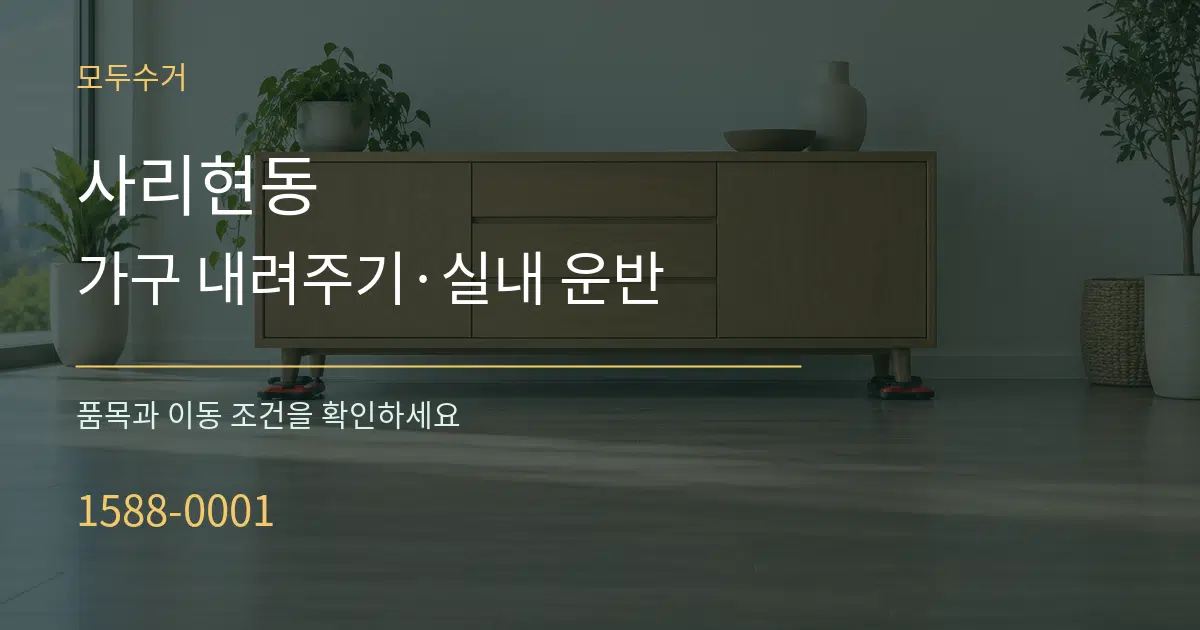 사리현동 가구 내려주기·실내 운반 작업 조건 안내 그래픽